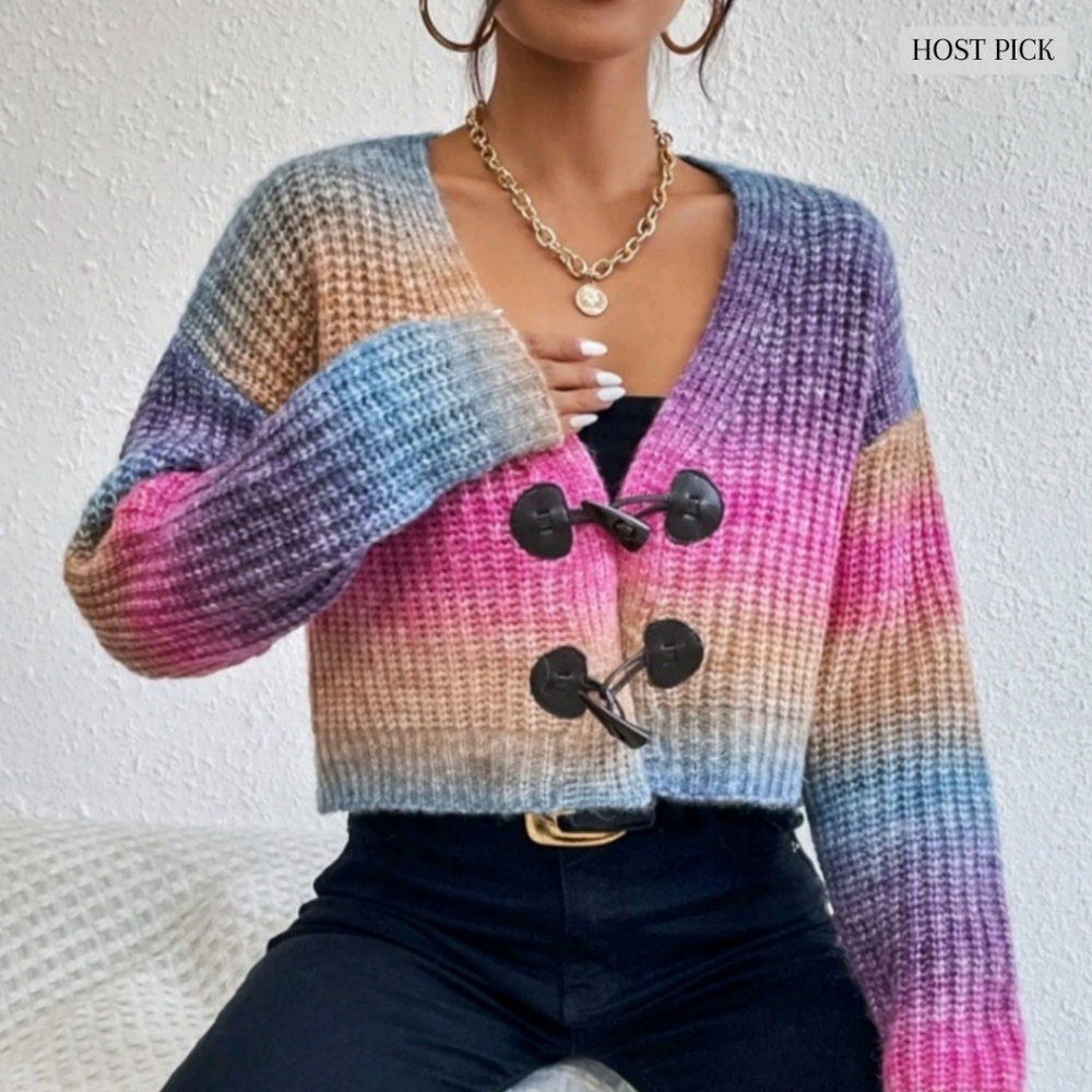 Ombre Drop Shoulder Ribbed Knit Cardigan